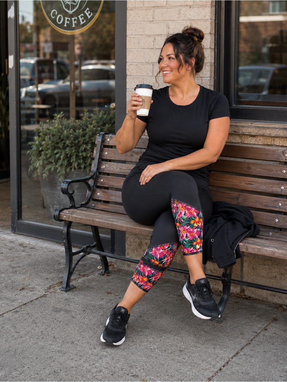 Zone Pro Black Capri Leggings with Vibrant Floral Panel